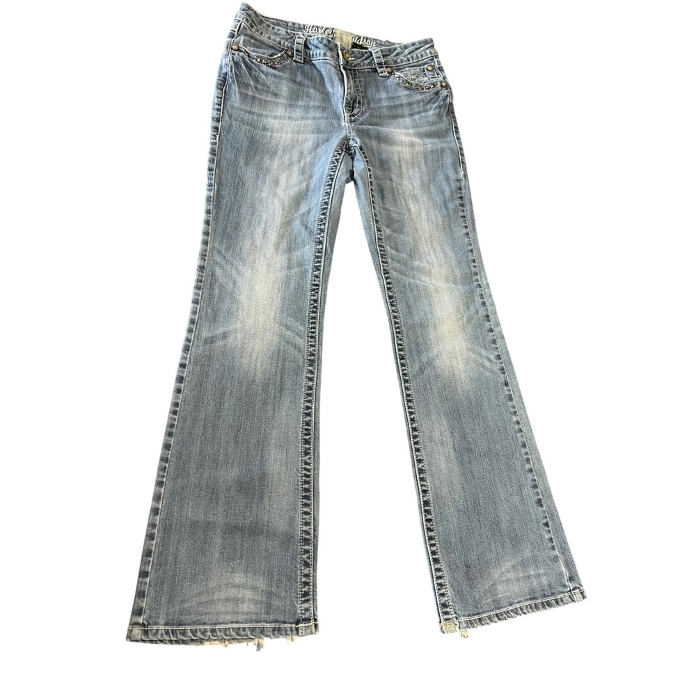 Harley Davidson Womens 6 Studded Rhinestone Bootcut Jeans Y2K Biker Motorcycle